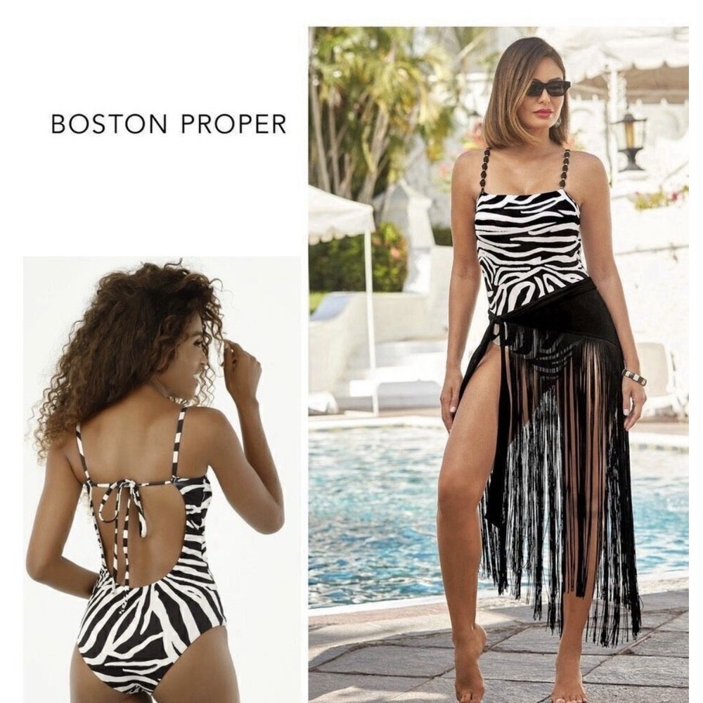 Boston Proper Milonga Zebra Animal Print One Piece Swimsuit Sz Medium NEW $125